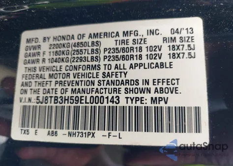 2014 Acura Rdx z USA, uszkodzony, nr VIN 5J8TB3H59EL000143